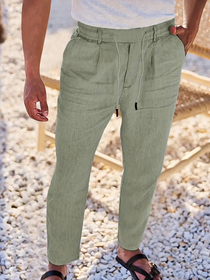 Belvenza | Pantaloni Larghi in Lino con Cordino