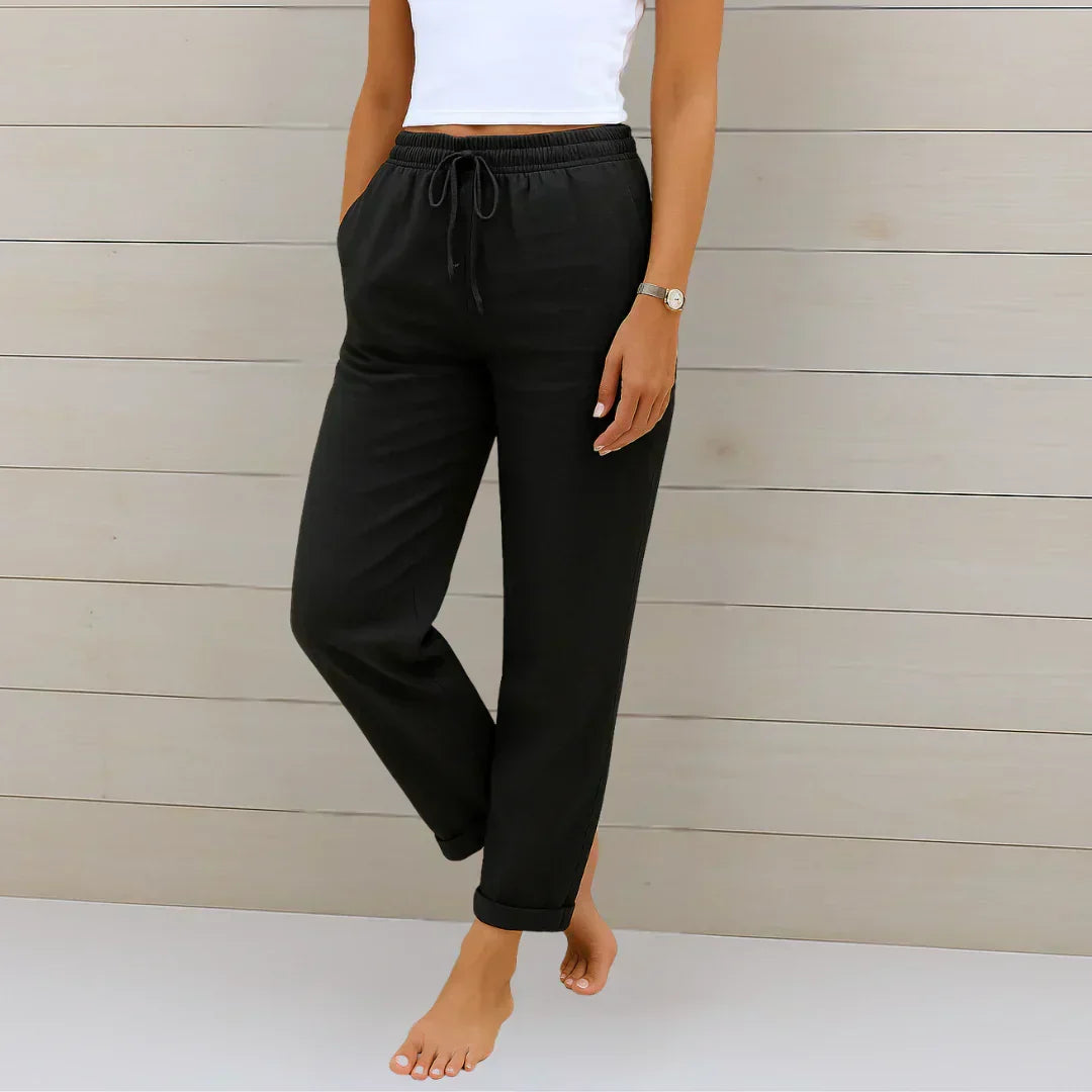 Belvenza | Pantaloni Elasticizzati in Tessuto Nero