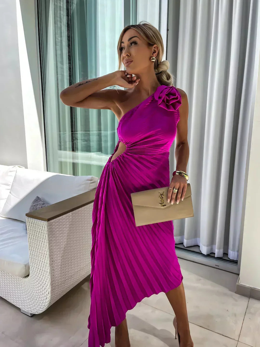 Belvenza | Maxi Abito Elegante con Motivo Floreale e Spallina