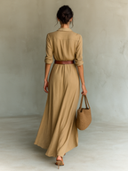 Belvenza | Maxi Abito con Collo a Revers e Maniche Lunghe
