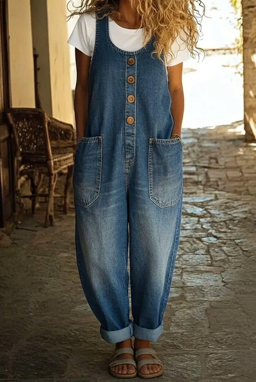 Belvenza | Salopette in Denim di Cotone Vintage Lavato