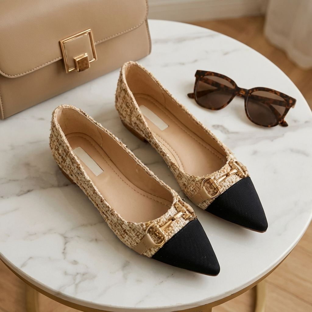 Belvenza | Ballerine Eleganti in Tweed Grigio