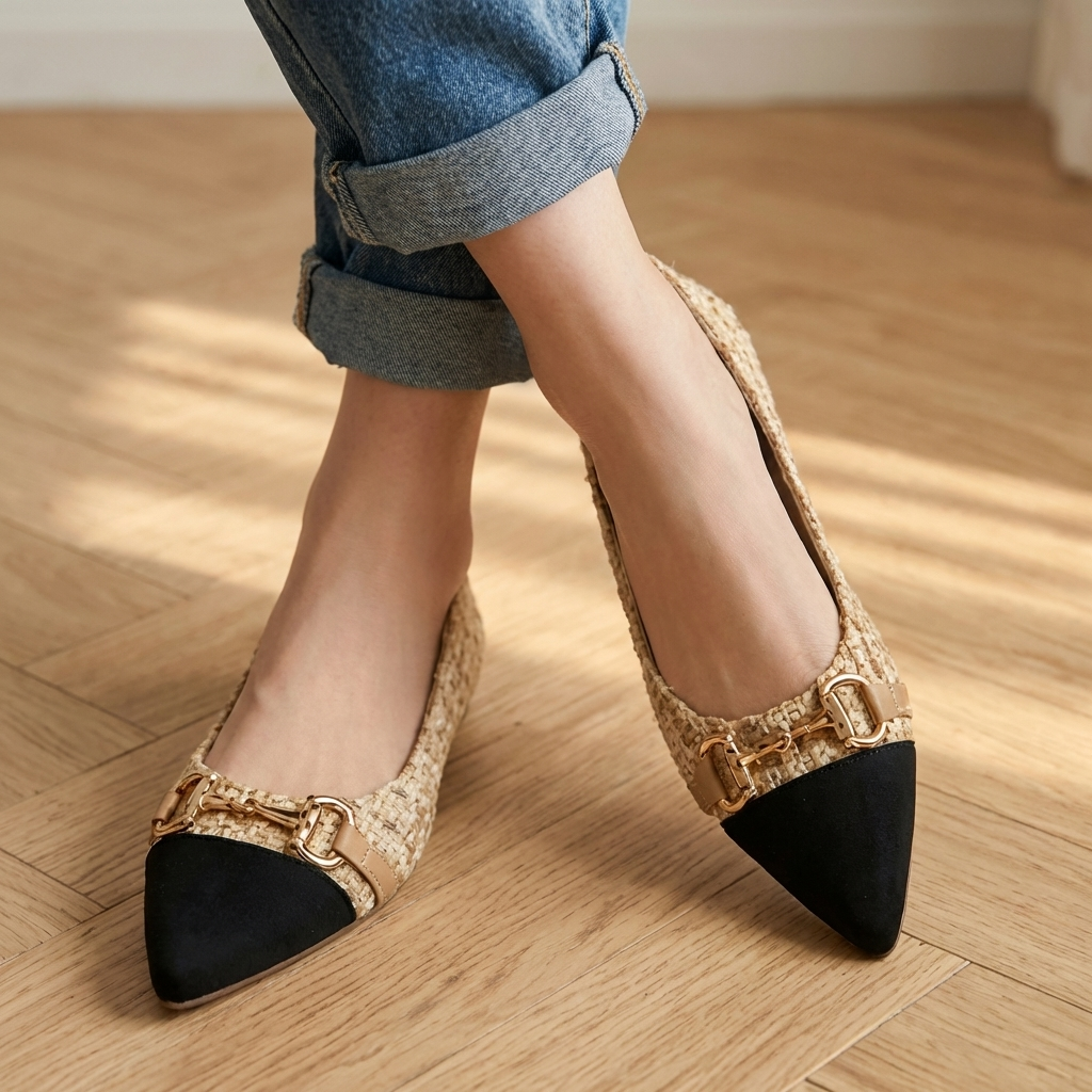 Belvenza | Ballerine Eleganti in Tweed Grigio