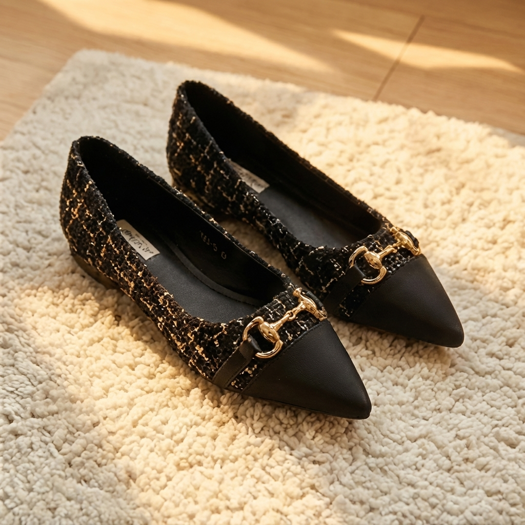 Belvenza | Ballerine Eleganti in Tweed Grigio