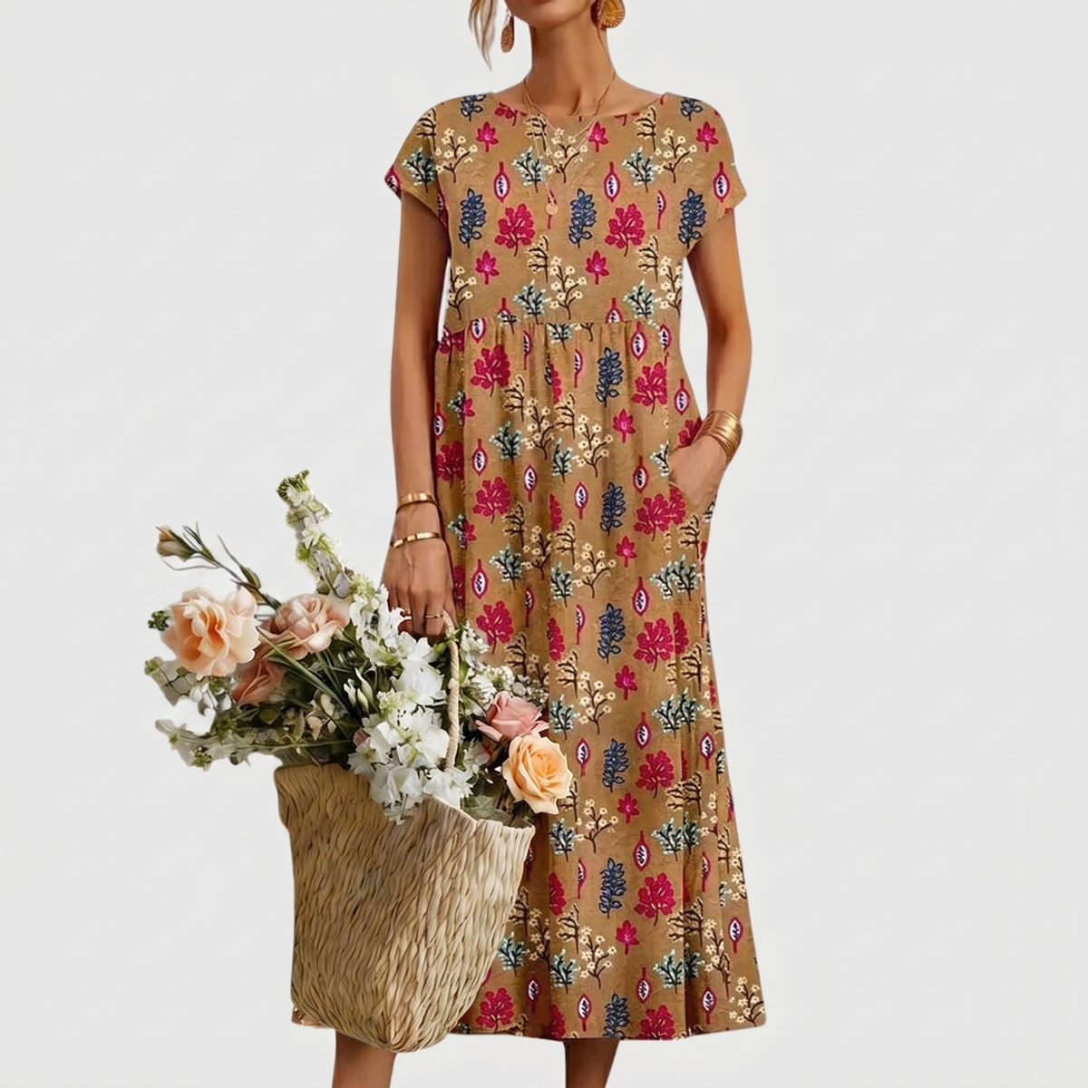 Belvenza | Abito Chic con Fiori Colorati
