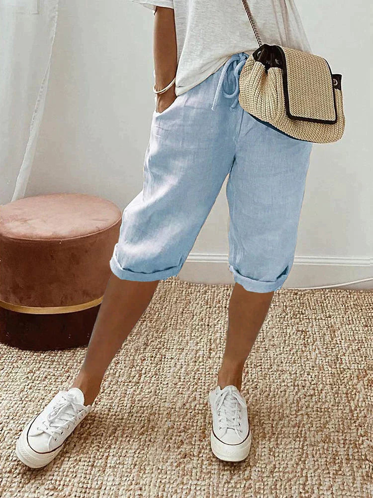 Belvenza | Pantaloni Corti in Cotone Comfort Beige