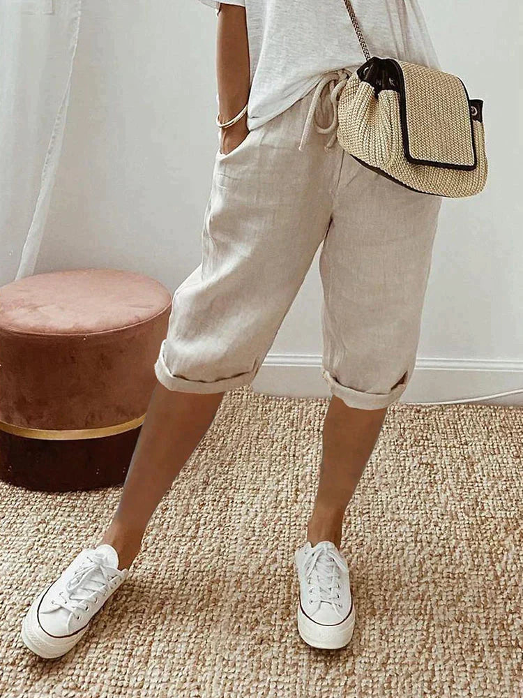 Belvenza | Pantaloni Corti in Cotone Comfort Beige