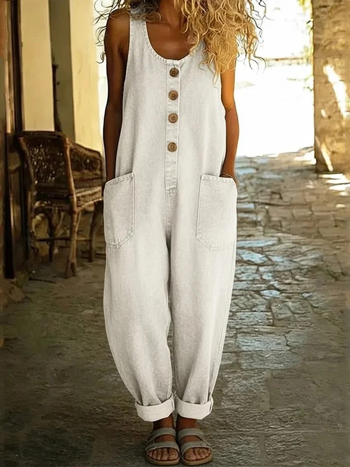 Belvenza | Salopette in Denim di Cotone Vintage Lavato