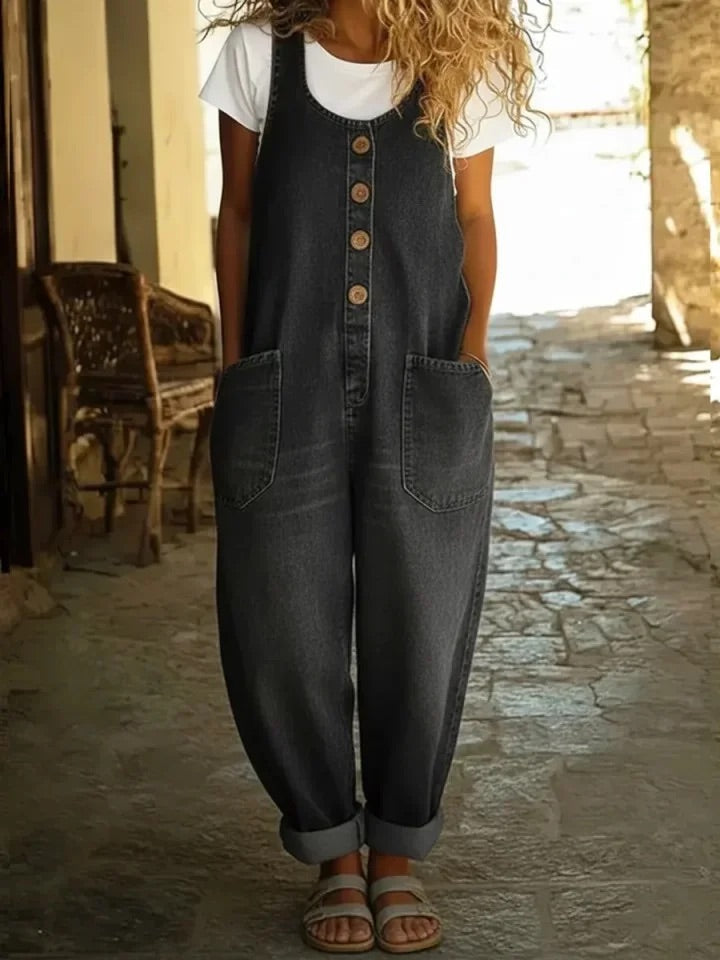 Belvenza | Salopette in Denim di Cotone Vintage Lavato