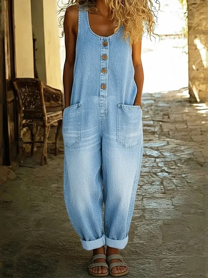 Belvenza | Salopette in Denim di Cotone Vintage Lavato