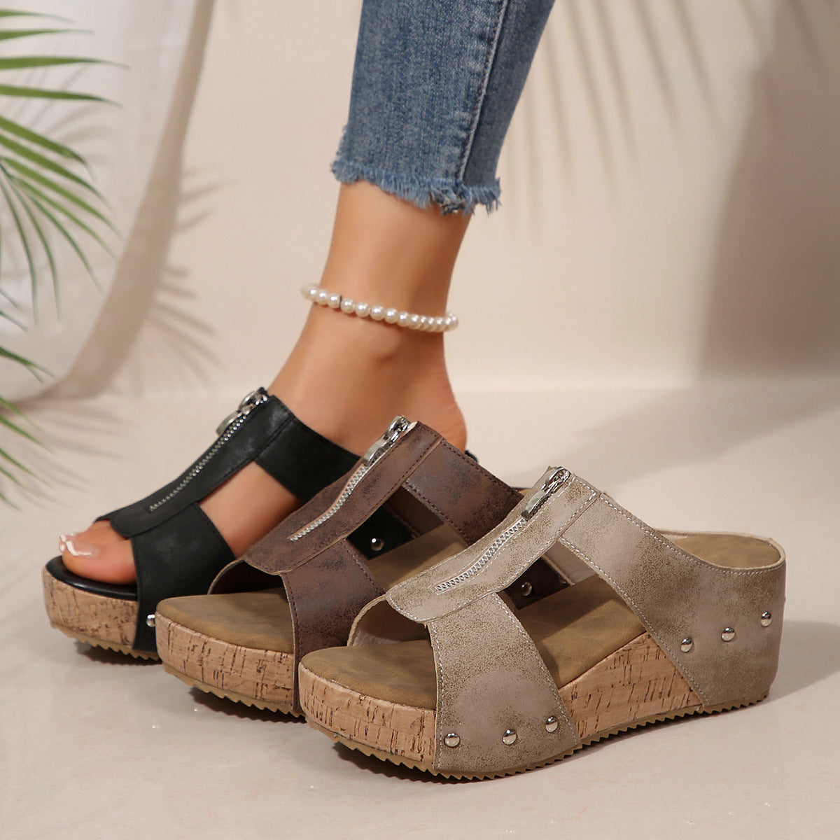 Belvenza | Sandali con Zeppa Eleganti Neri