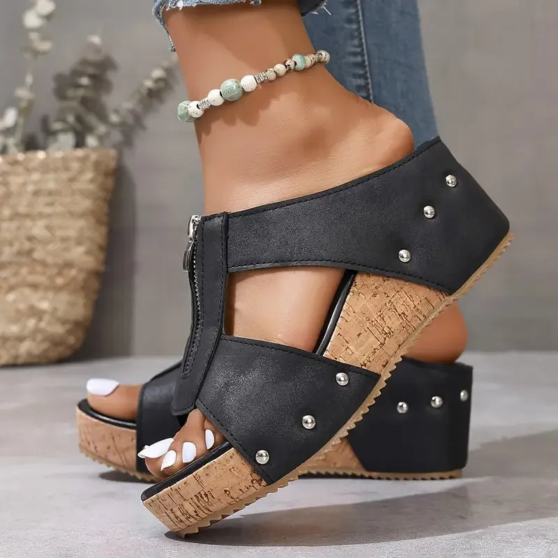 Belvenza | Sandali con Zeppa Eleganti Neri