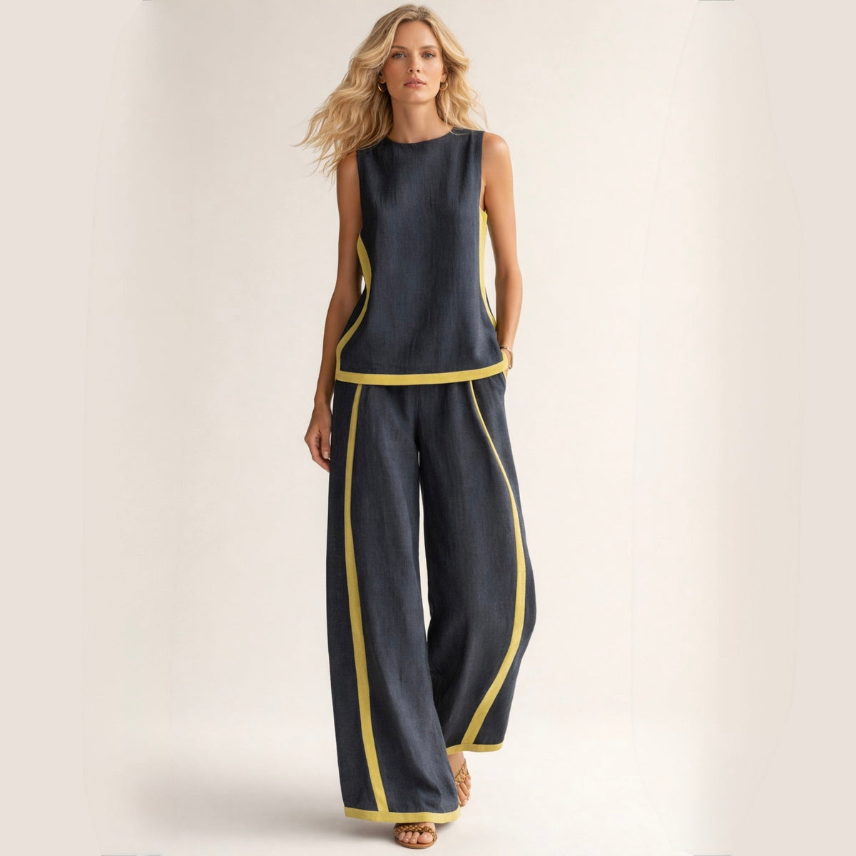 Belvenza | Set Elegante con Pantaloni Ampi in Tessuto Leggero