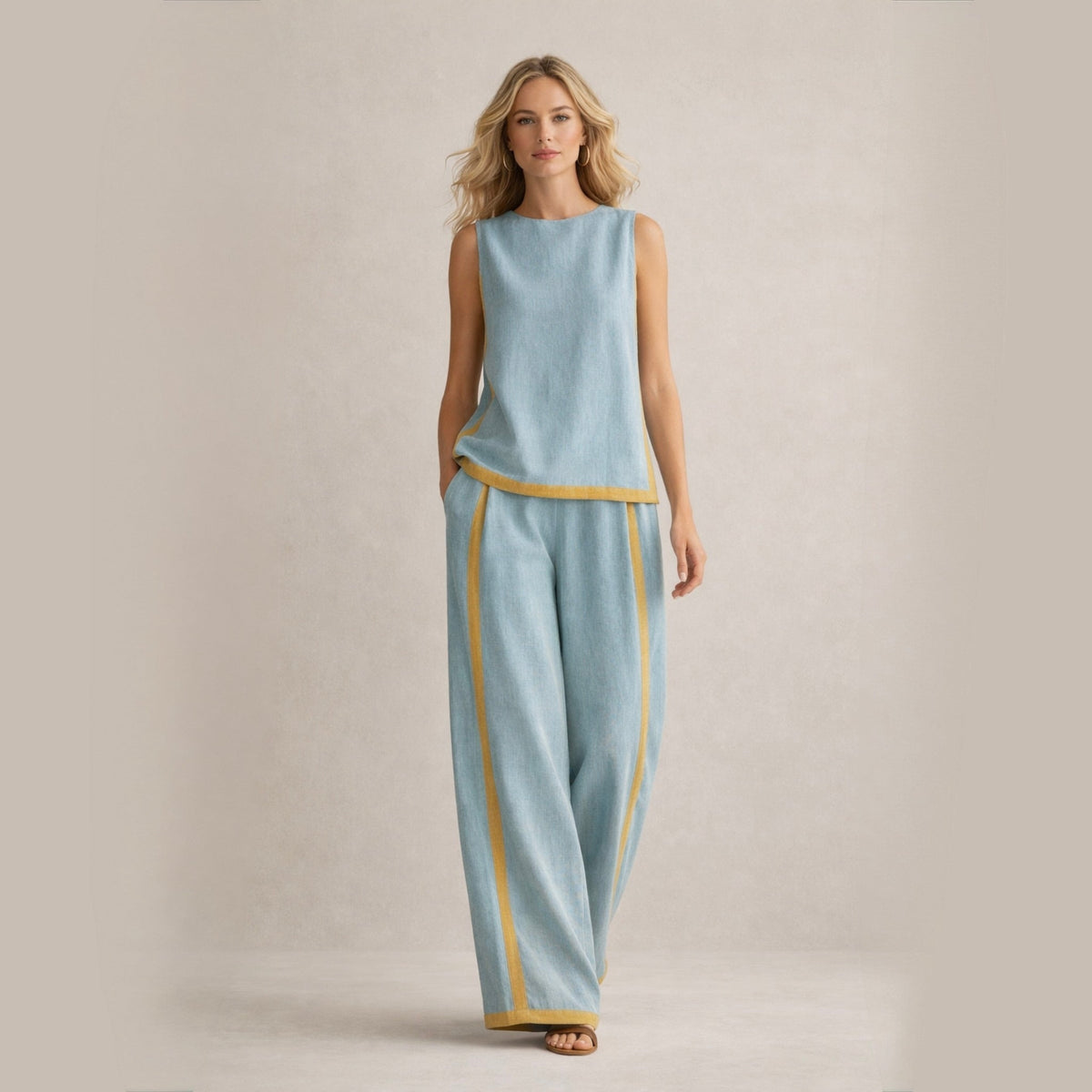 Belvenza | Set Elegante con Pantaloni Ampi in Tessuto Leggero