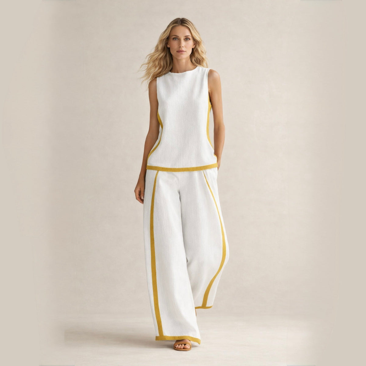 Belvenza | Set Elegante con Pantaloni Ampi in Tessuto Leggero