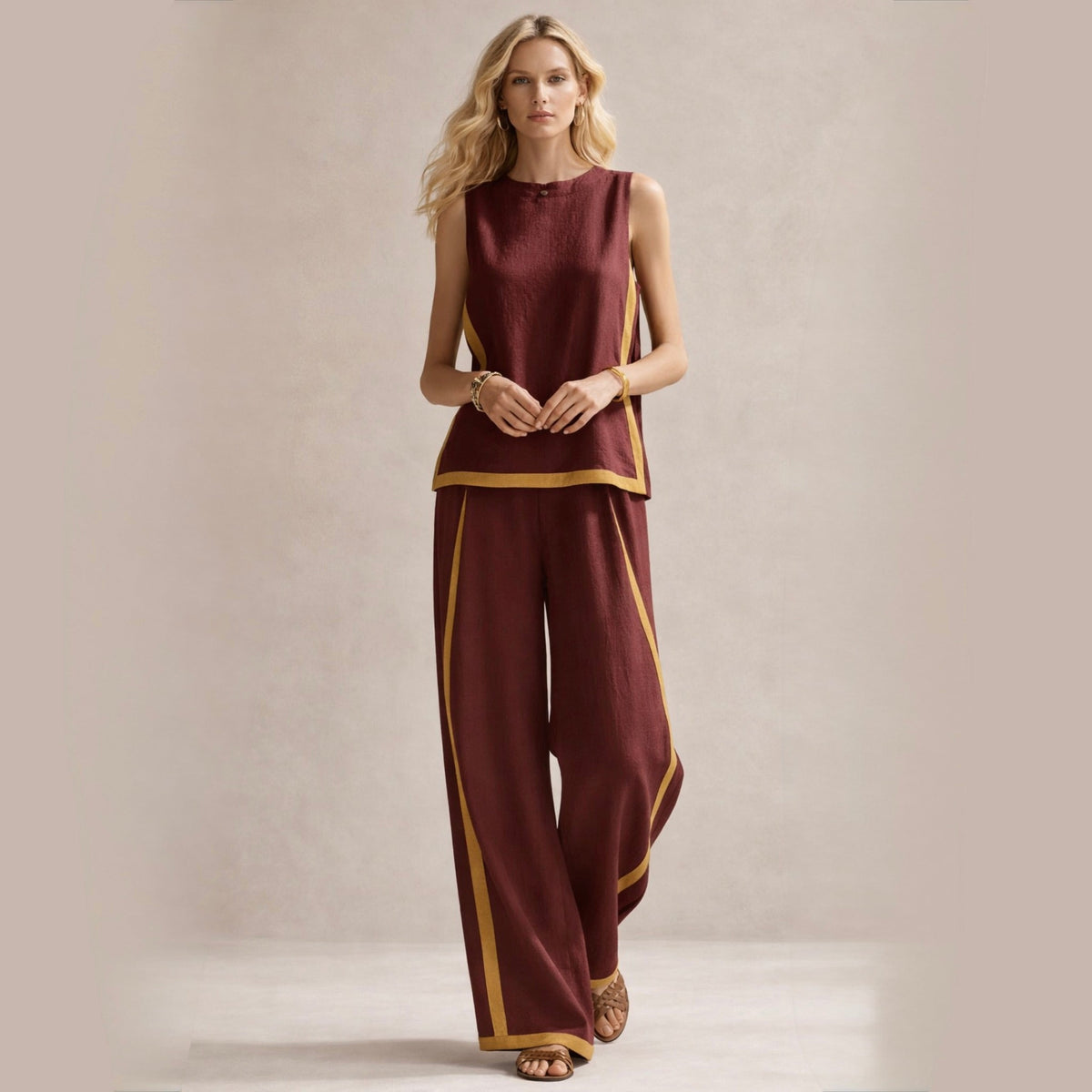 Belvenza | Set Elegante con Pantaloni Ampi in Tessuto Leggero