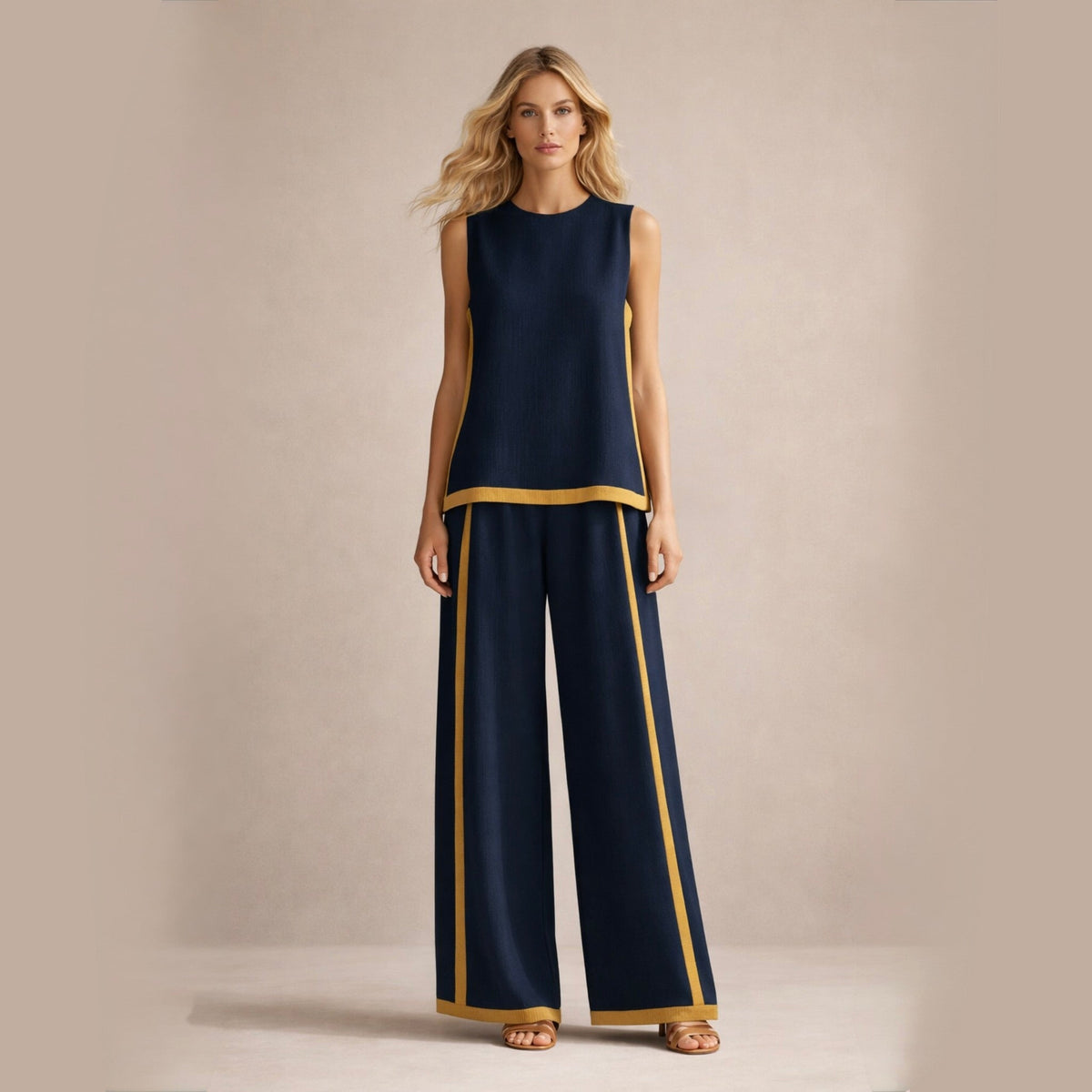 Belvenza | Set Elegante con Pantaloni Ampi in Tessuto Leggero