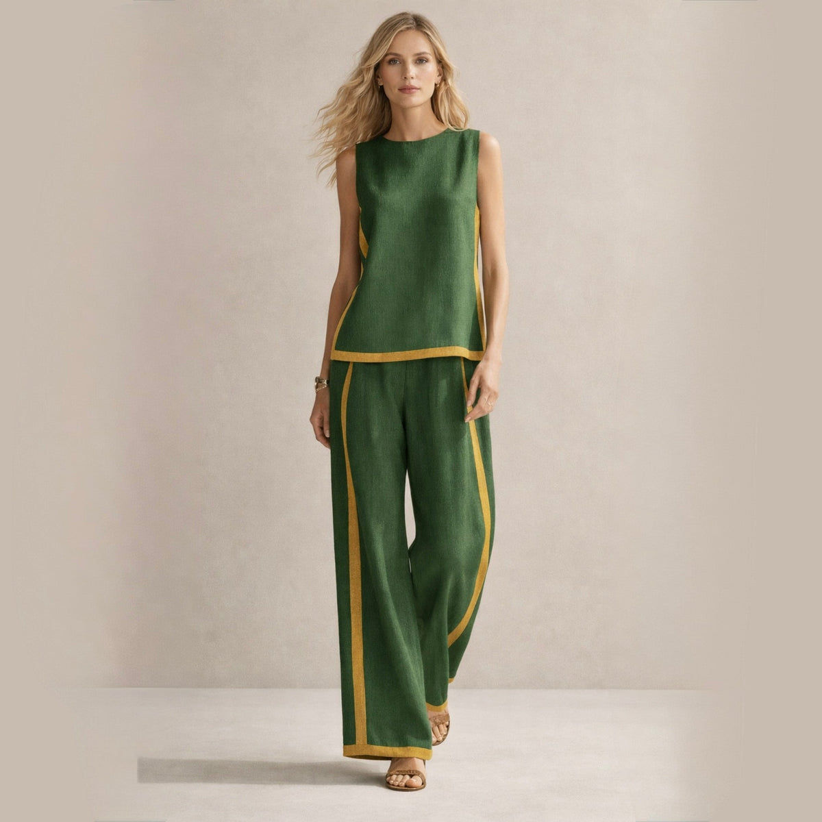 Belvenza | Set Elegante con Pantaloni Ampi in Tessuto Leggero
